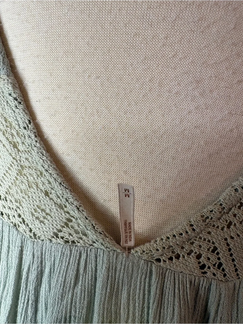 Free People Mojave Embroidered Sage Long-Sleeve Babydoll Dress. Callout